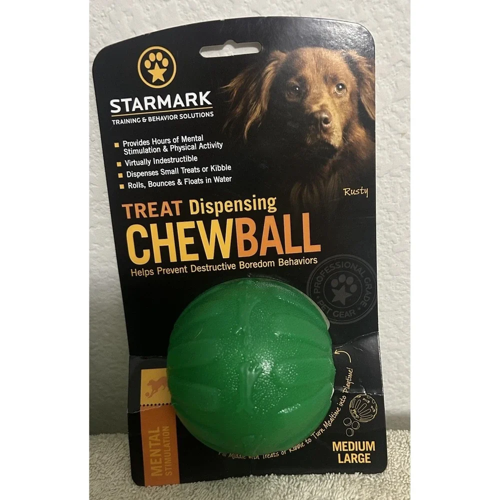 TWO StarMark Everlasting Medium Large Treat Dispensing Chew Balls Rubber Dog Toy